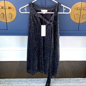 NWT Calvin Klein halter black metallic shell with silk layer underneath